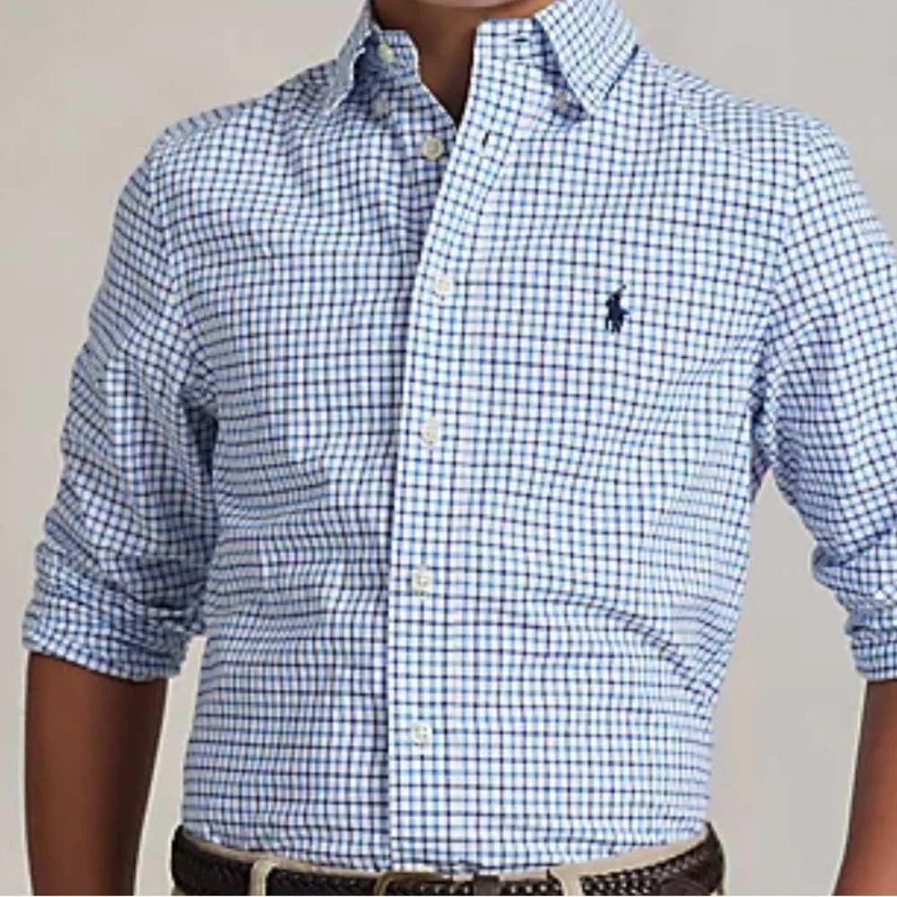 Ralph Lauren Boys 100% Cotton button down shirt Blue Red White Collegiate preppy